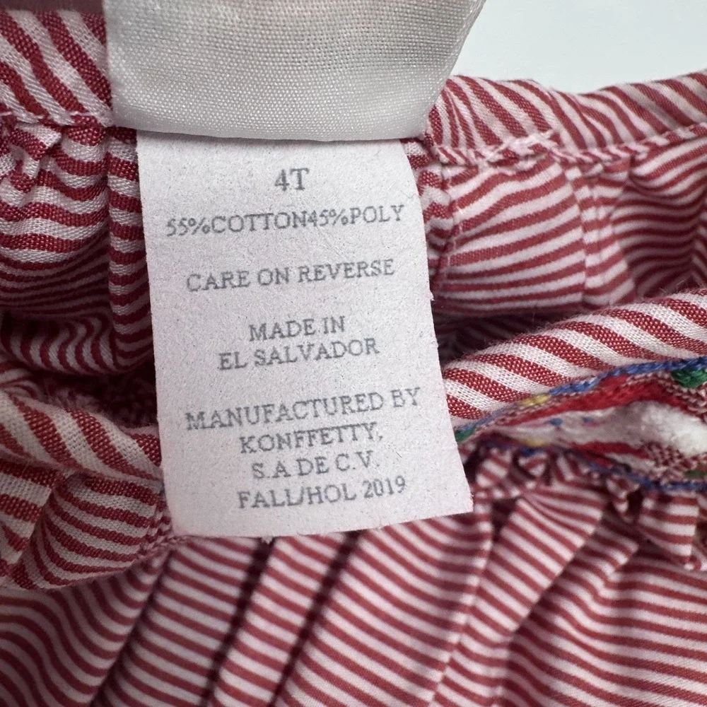 Smocked Giraffe Santa Christmas Dress Girls Size 4T Red White Stripes